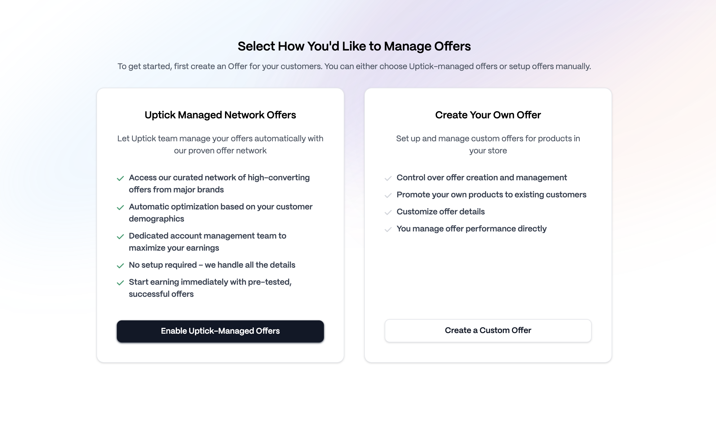 Screenshot of the Enable Uptick-Managed Offers prompt